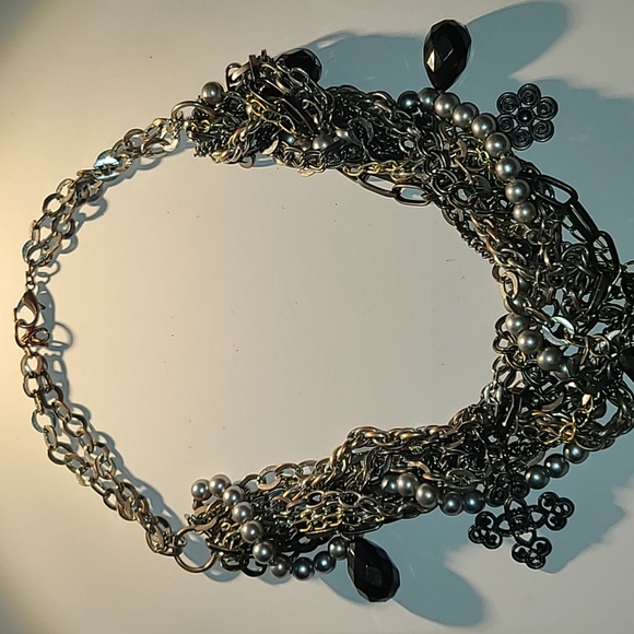 Fun and funky rocker chic punk statement chain and charm layered necklace - Picture 4 of 7